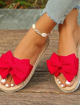 Sandalias planas para mujer de talla grande 35-45, de nueva llegada para verano, con moño, suela de cuerda falsa, versátiles y de moda. Uso diario, - Shein - FashionsVida