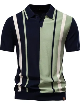 Summer Men's Clothing Retro Knit Lapel Striped Polo Shirt Solid Color Short Sleeve Fashion Light Luxury Popular Knitwear M-3XL - Aliexpress - FashionsVida