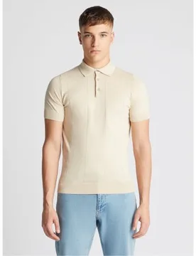 Mens Beige Knit Polo Shirt - Male - Beige - Medium - Remus Uomo - FashionsVida