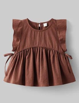 Camisa de manga corta con volantes en el bajo y cuello redondo para niñas jóvenes, linda 4Y - Shein - FashionsVida