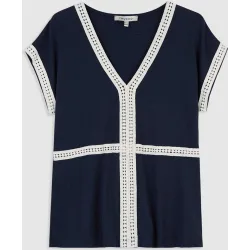 Camiseta de mujer en algodón con cuello en pico
