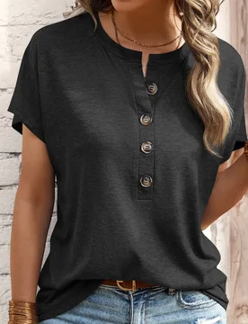 Camiseta con botón de manga murciélago M - Shein - FashionsVida