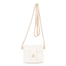 Pre-Owned Womens Cosmetic Vanity Chain Crossbody Shoulder Bag - White - One Size