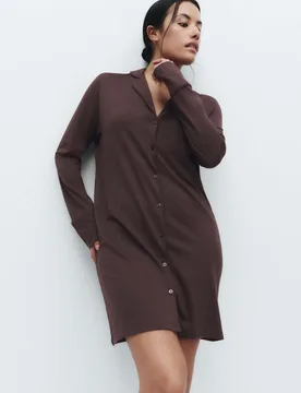 Cotton Modal Nightshirt Brown female - M&S - FashionsVida