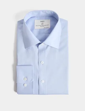 Slim Fit 2 Inch Shorter Ultimate Non Iron Cotton Shirt Blue male - M&S - FashionsVida