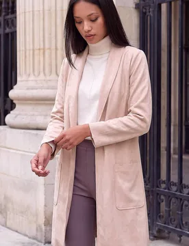 Women's Petite Faux Suede Pocket Jacket in Light Pink Size: 10 - Light Pink - Size: 10 - Roman - FashionsVida