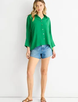 Women's Mid Green Kimono Oversized Blouse in Light Green Size: 14 - Light Green - Size: 14 - Gini London - FashionsVida