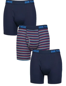 Mens 3 Pack SOCKSHOP Plain and Striped Bamboo Keyhole Boxers Stripe Dark Navy XL - Blue - Size: Extra Large - Dare to wear - FashionsVida