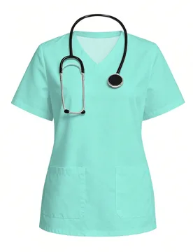 Top de uniforme de enfermería minimalista casual y sexy estilo policía, adecuado para trabajo, escuela y desplazamientos, verde menta para hospital - Shein - FashionsVida