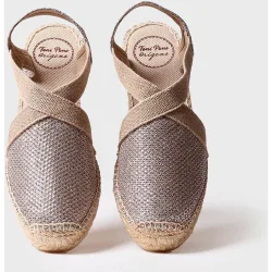 Alpargatas de cuña de mujer de tejido brillante con elásticos