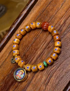 Tibetan-style Lapis Lazuli Inlaid Yak Bone Barrel Bead Bracelet with Single Loop and Painted Void Bodhisattva -Tsa Pendant - Aliexpress - FashionsVida
