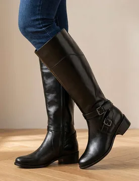 Leather Block Heel Knee High Boots Black female - Jones Bootmaker - FashionsVida