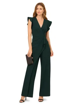 Womens Crepe Overlay Jumpsuit - Green - Size 14 Uk - Adrianna Papell - FashionsVida