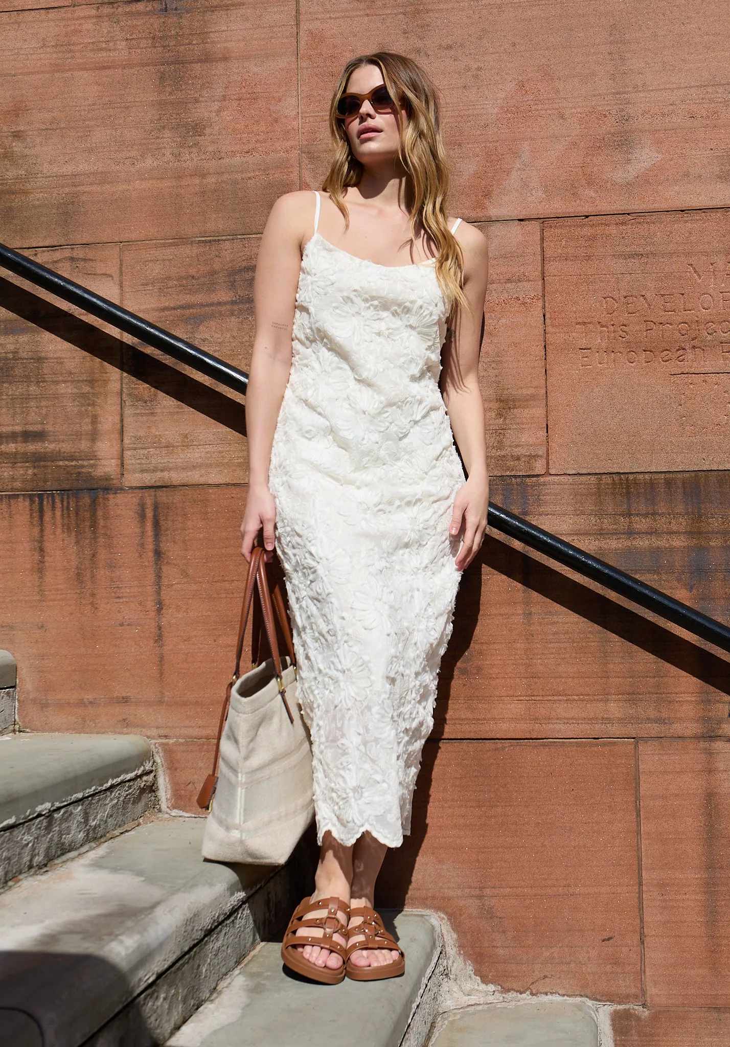 Lily Spaghetti Strap Ribbon Work Midi Dress In Cream - 8 - Lily and Lionel London Limited - FashionsVida