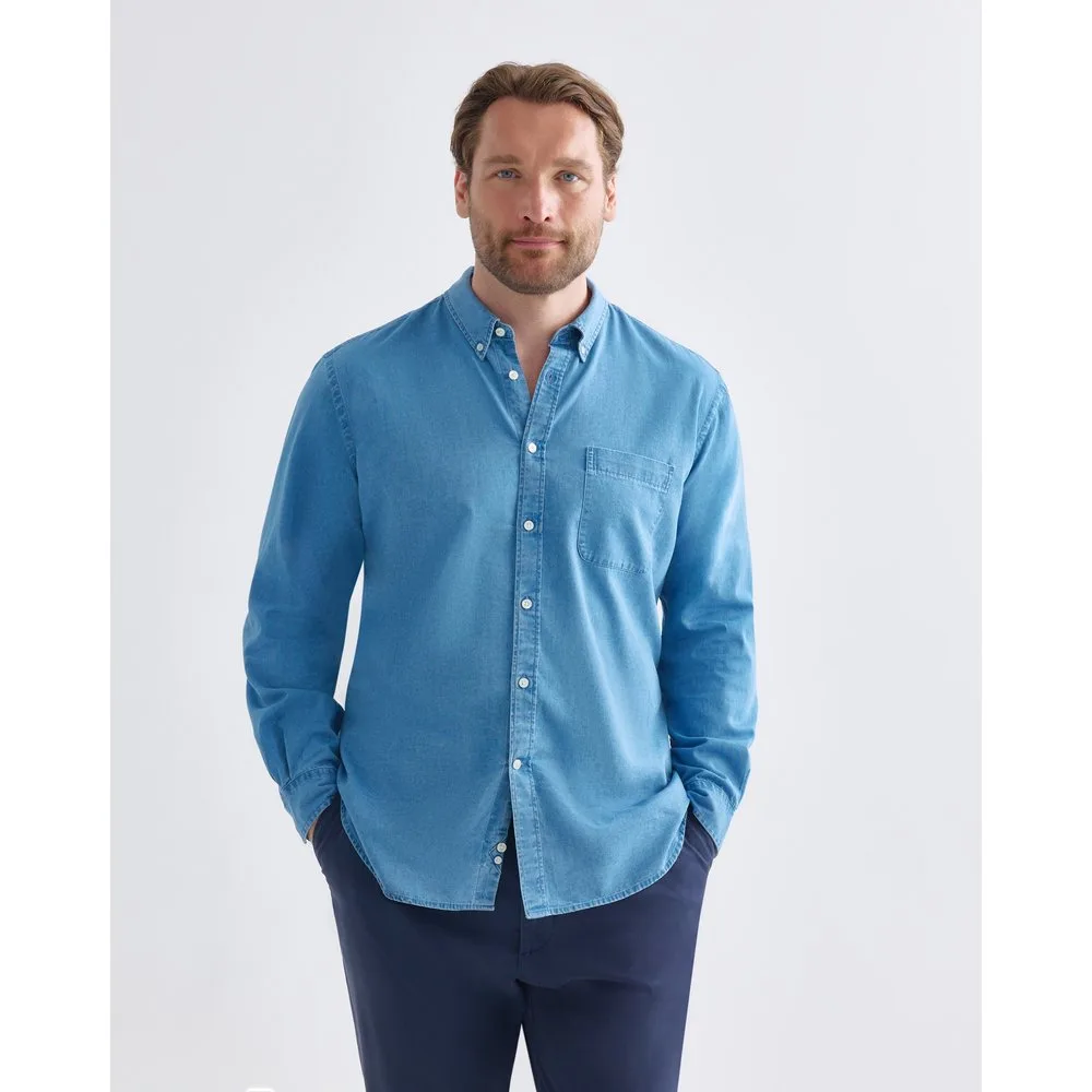 Camisa de tallas grandes denim chambray manga larga - Dustin - FashionsVida