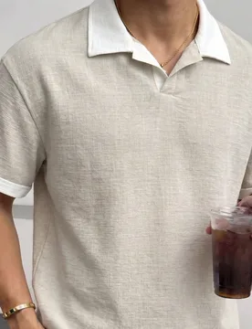 Camisa Polo Blueprint Man para Hombre, Color Albaricoque con Cuello en Contraste sin Botones XL - Shein - FashionsVida