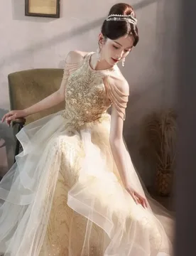 Champagne-colored banquet dress with a light luxury and niche style for art examination hosts - Aliexpress - FashionsVida