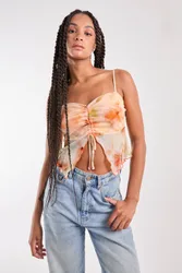 Women's Distressed Mesh Butterfly Cami Top in Orange Size: Large - Orange - Size: L
