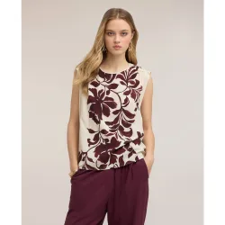 Top de mujer de viscosa con estampado floral ajuste regular con drapeado en los hombros