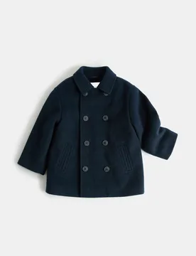 M&S Borg Lined Pea Coat Navy male - M&S - FashionsVida