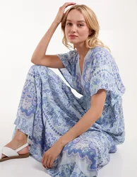Angel Sleeve V Neck Tassel Back Maxi Dress - S / BLUE - female