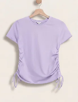 Women's Ruched Side Seam Short Sleeve T-shirt in Purple Size: 16 - Purple - Size: 16 - Enorsia - FashionsVida