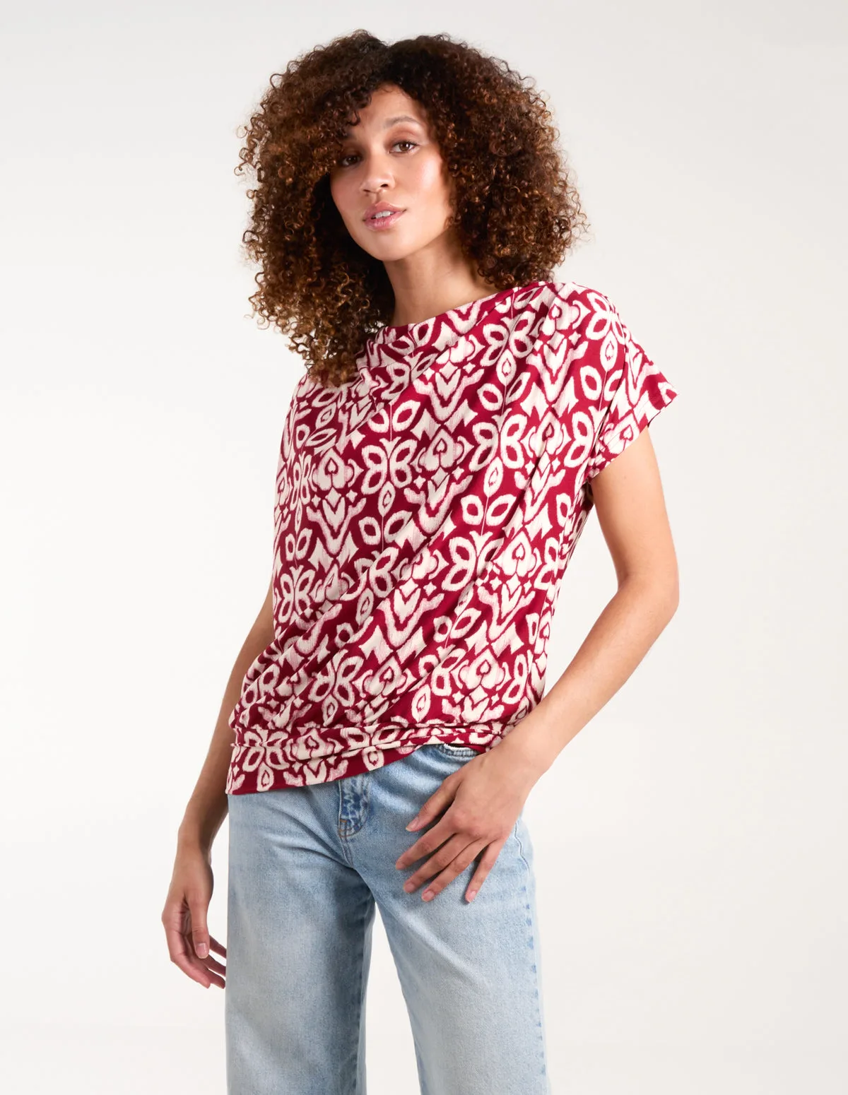 Womens Cowl Neck Deep Hem Top - Burgundy - Size Medium - Blue Vanilla - FashionsVida