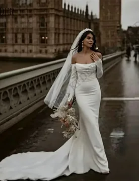 Luxurious Off Shoulder Satin Mermaid Wedding Dresses Custom Made Long Train Bridal Grown Custom Made 2026 Vestido De Noival - Aliexpress - FashionsVida