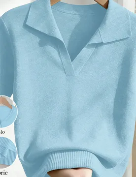 Blusa de punto ajustada de manga corta, cuello vuelto, unicolor, casual y sencilla para mujer, tallas grandes, para primavera/verano 2XL - Shein - FashionsVida