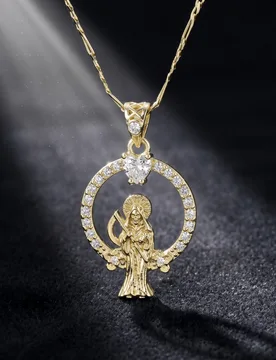 Pieza Colgante de Collar con Halo de Circonita de la Muerte/Segador Recubierto de Oro, Regalo Espiritual Católico Guardián, Unisex, Exorcismo/Protec - Shein - FashionsVida
