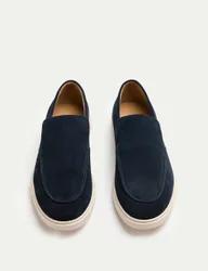 Wide Fit Suede White Sole Slip On Loafers Dark Navy male