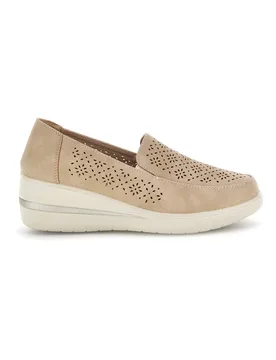 Mocassini beige traforati con zeppa MINA3173 38 - MIO TEMPO - FashionsVida