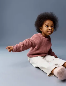 Pure Cotton Knitted Jumper (0-5 Yrs) Pink Female - M&S - FashionsVida