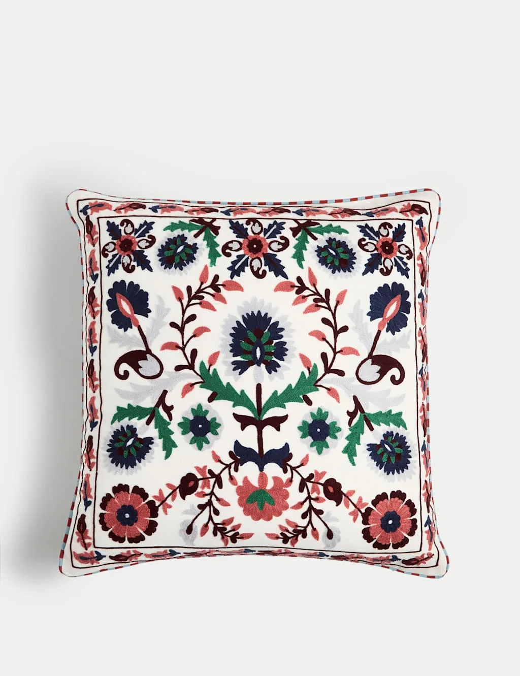 Pure Cotton Embroidered Floral Cushion Green Mix - M&S - FashionsVida