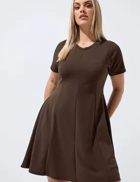 Women's Short Sleeve Skater Dress in Chocolate Size: 20 - Chocolate - Size: 20 - Yours - FashionsVida