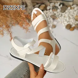 Sandalias planas con decoración de correa tejida para mujer, sandalias casuales con EUR36