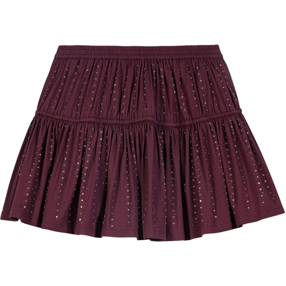 Falda corta acampanada de algodón con strass y volantes - Maje - FashionsVida