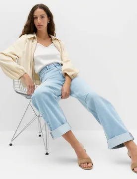 High Waisted Barrel Turn Up Jeans Light Indigo female - M&S - FashionsVida