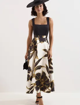 Women's Petite Delie Floral Print Midi Dress in Black Size: 16 - Black - Size: 16 - Phase Eight - FashionsVida