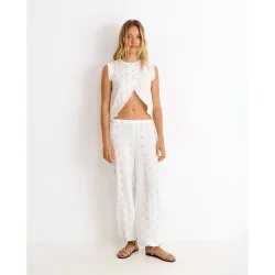 Pantalón ancho de mujer con bordados