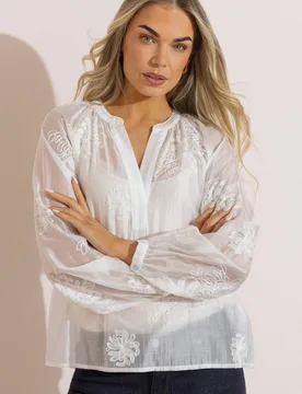 Women's Embroidered Long Sleeve Top in White Size: 20 - White - Size: 20 - Klass. - FashionsVida
