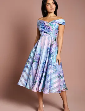 Women's Petite Stripe Organza Pleat Top Midi Dress in Blue Size: 6 - Blue - Size: 6 - Coast - FashionsVida