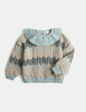 Pure Cotton Collared Knitted Jumper (0-5 Yrs) Blue Mix Female - M&S - FashionsVida