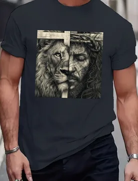 Vibrant Lion and God Graphic design-100% cotton summer O-neck short sleeve casual printed T-shirt - Aliexpress - FashionsVida