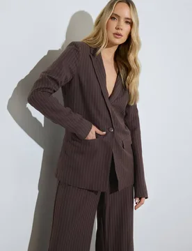 Women's Tall Pinstripe Blazer in Chocolate Size: 8 - Chocolate - Size: 8 - Long tall sally - FashionsVida