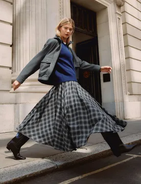 Plaid Checked Midi Full A-Line Skirt Grey Mix female - Albaray - FashionsVida