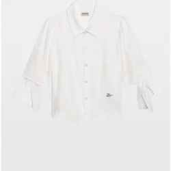 Zadig & Voltaire - Camisa de mujer 100% seda de mangas 3-4 con bajo abierto, lazo y bordado