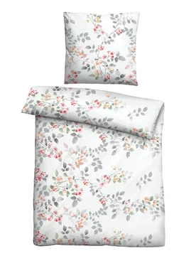 Feinbiber Bettwäsche Blumenranke perlmutt, 1x 155x220 cm + 1x 80x80 cm - Castell - FashionsVida