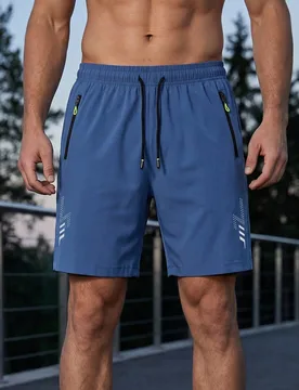 Pantalones cortos deportivos de hombre nuevos de verano, finos, de 5 pulgadas, corte holgado, con bolsillos con cremallera, estampado reflectante, par - Shein - FashionsVida