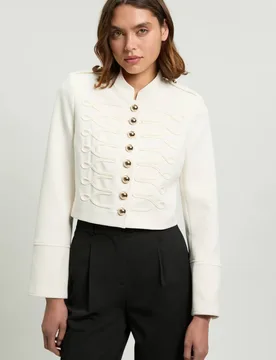 Women's Compact Stretch Tape Detail Military Jacket in Ivory Size: 6 - Ivory - Size: 6 - Karen millen - FashionsVida